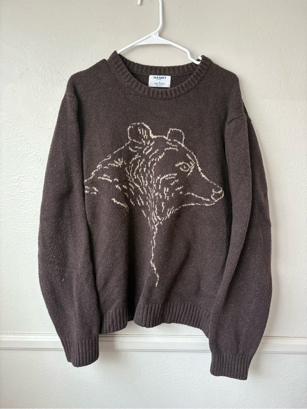 Old Navy Brown Crewneck Sweater with Tan Bear